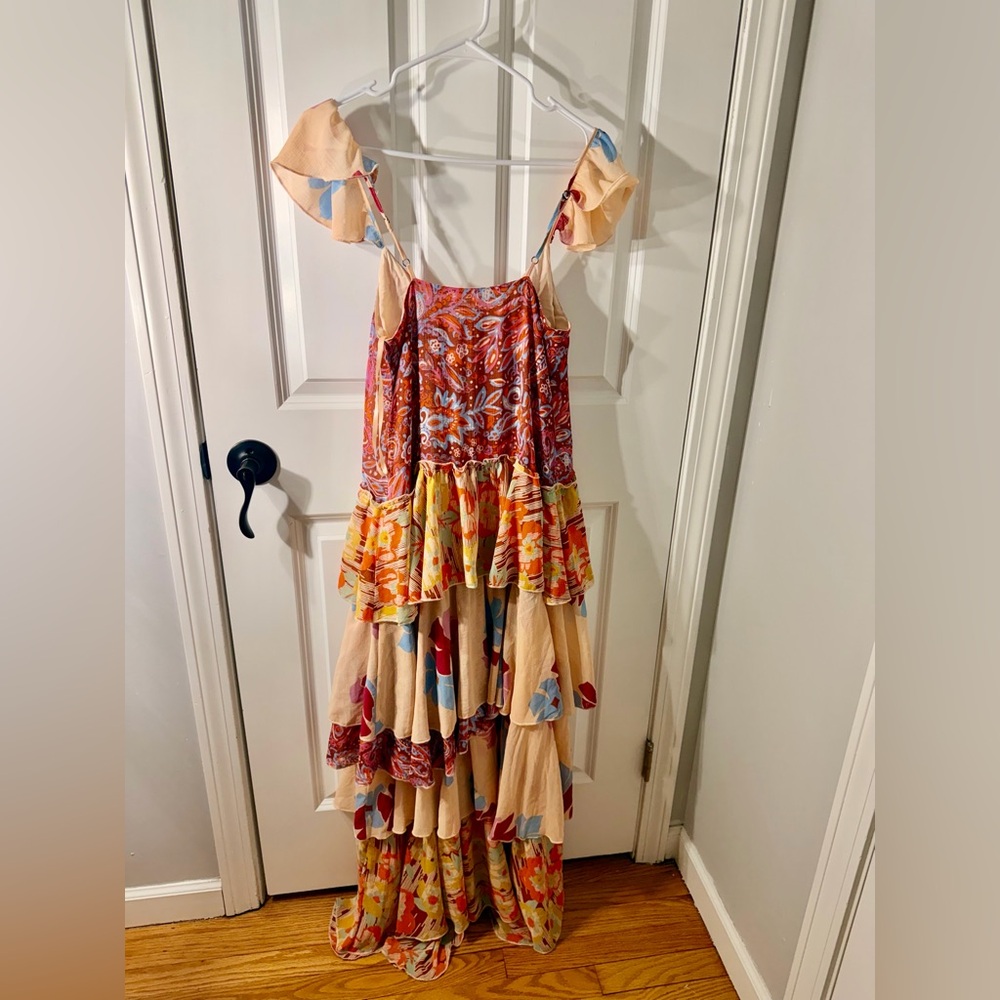 Free People Coraline Tiered Maxi Dress Boho Floral Pink Ruffle Size 0 - Picture 12 of 16